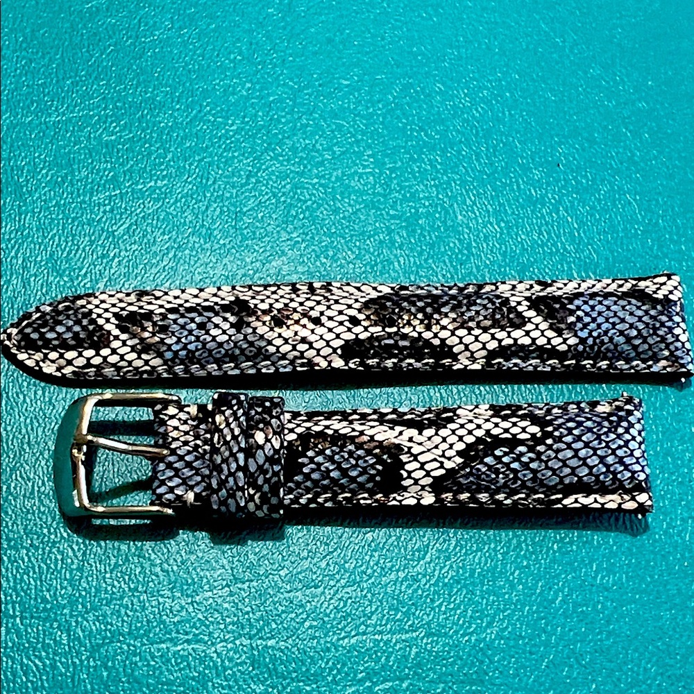 Michele Blue,  Black and White Snakeskin Design Watch Strap. 18mm retired.